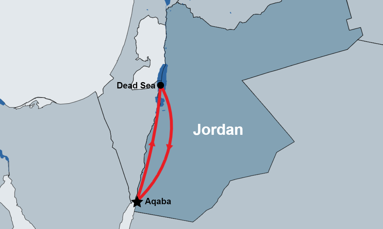 Dead Sea Tours from Aqaba map Dead Sea Tours from Aqaba map